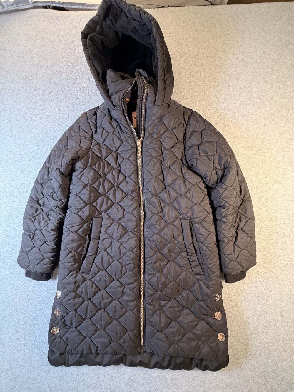 Juicy Couture Quilted Puffer Jacket Size S 7/8 Black Hooded Coat